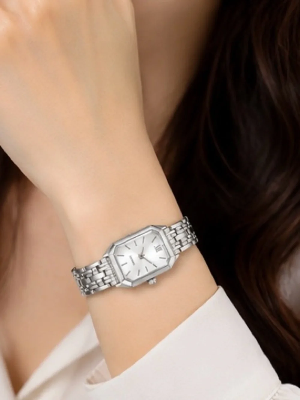 Women’s Silver Rectangle Bracelet Watch | Elegant Minimalist Quartz Wristwatch